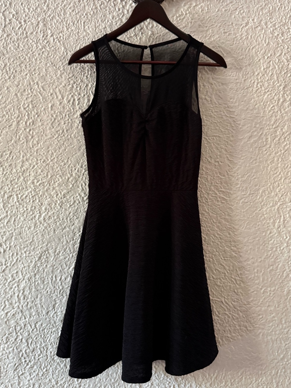 Guess Black Sleeveless Mesh Yoke Fit & Flare Dress